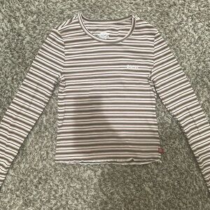 Dickies Girls Long Sleeve Striped Tee - Green and Pink